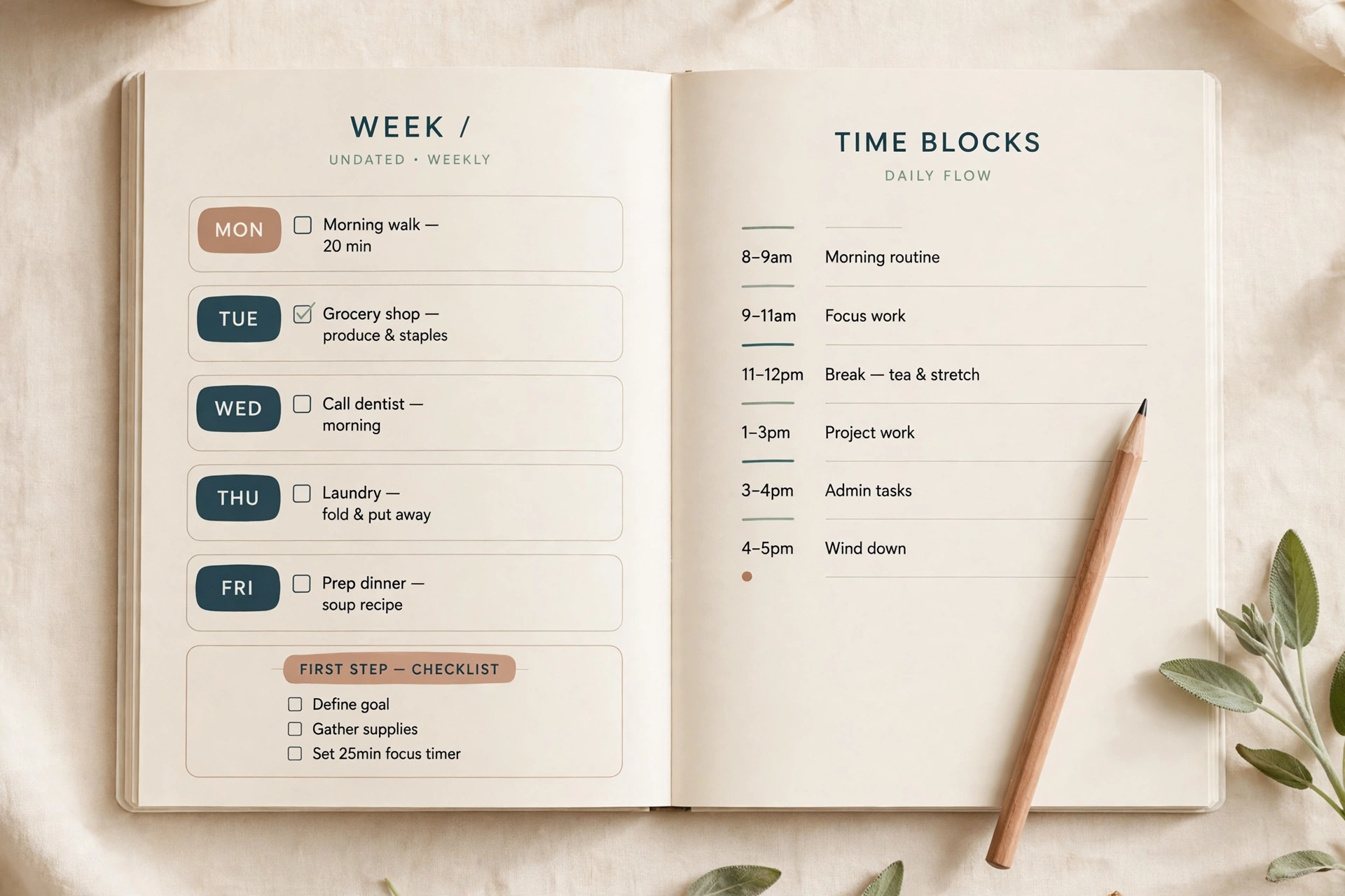 ADHD Weekly Planner — College Student (variant 1, "The First-Step Method")